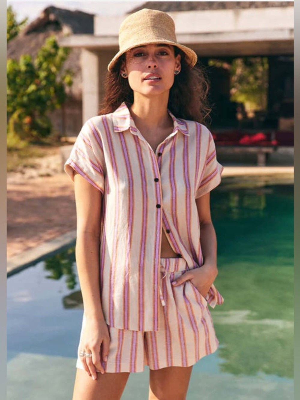 Marine Layer Dana Violet Stripe Short Sleeve Top Soft Girl Relaxed Bohemian Chic